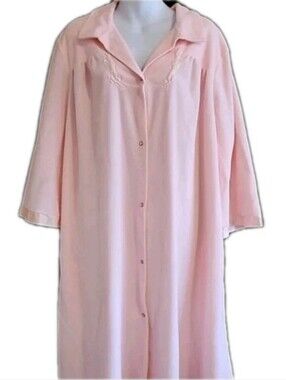 Vtg Plus Size 2XL Vanity Fair Plush Pink Robe Embroidered Snap-Up Pockets EC
